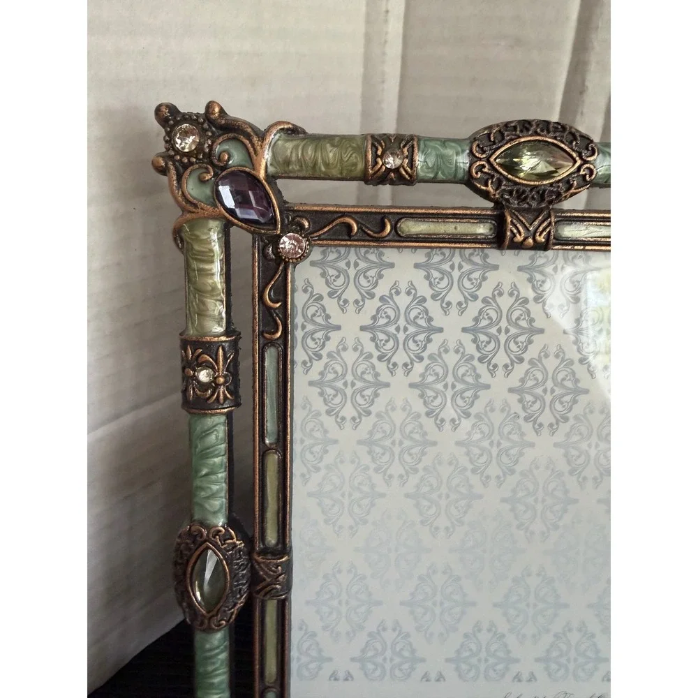 Belle Maison Splendid Jewel Enchante 4x6 Picture Frame Green Enamel Rhinestone